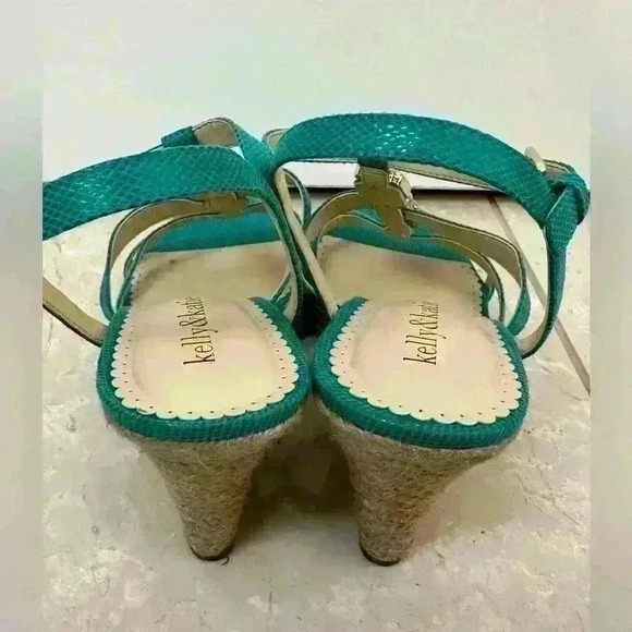 Kelly & Katie Wedge Jeweled Shoes Teal Green Size 8 - Picture 5 of 6